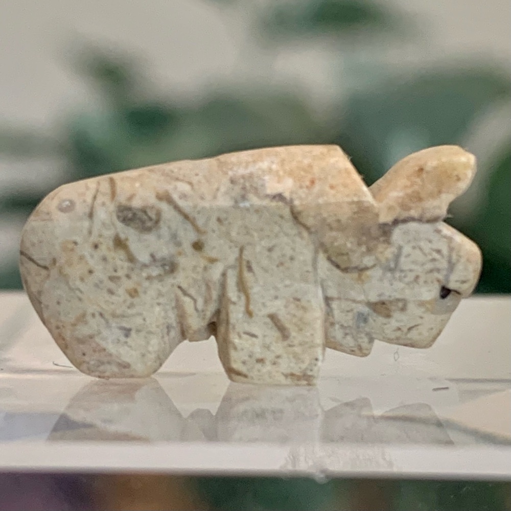 Vintage Native American Buffalo Fetish Bead Miniature Carved Stone Bison Animal